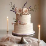 Elegant Two-Tier Wedding Cake with Floral Decorations